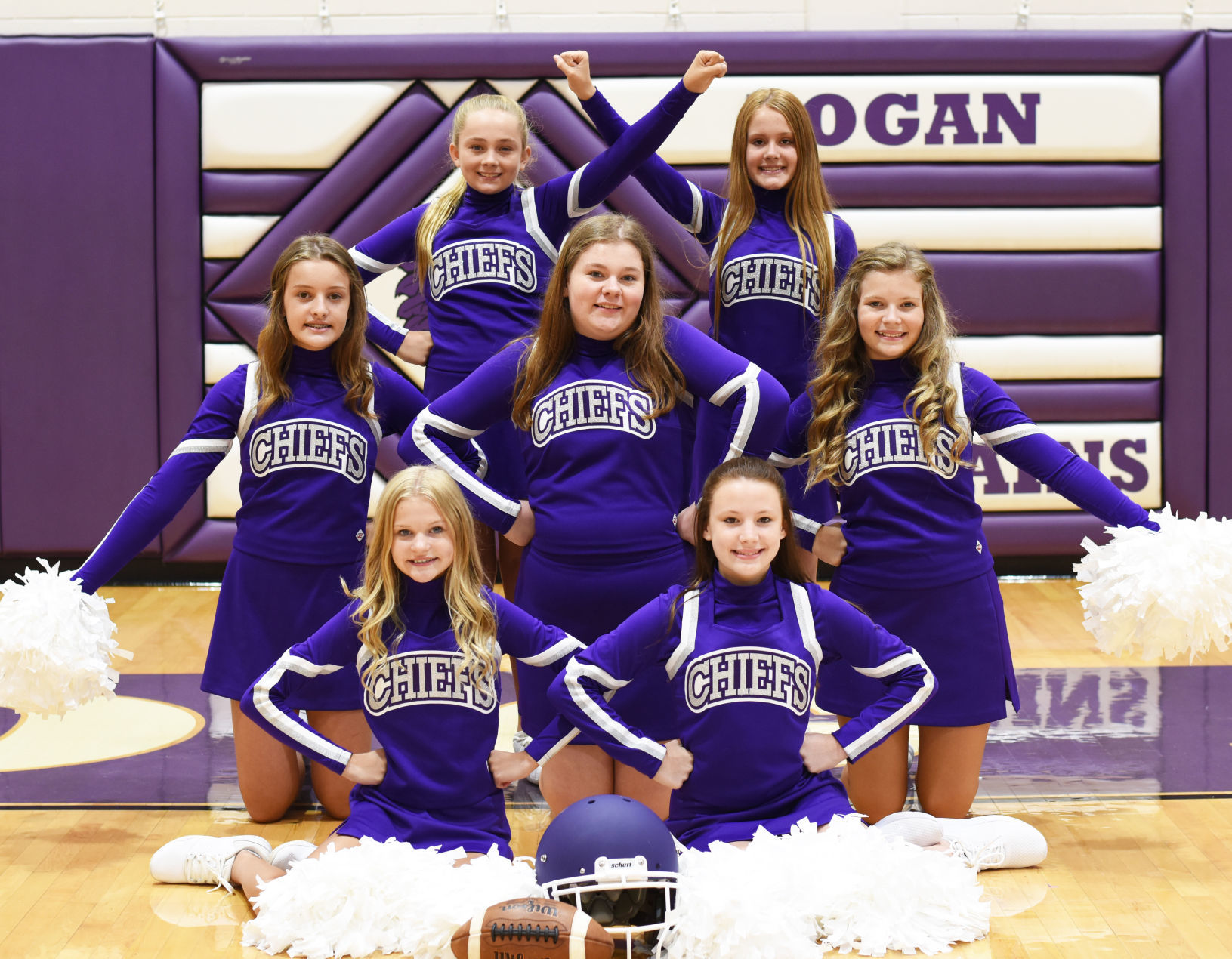 Eighth-grade football cheerleaders